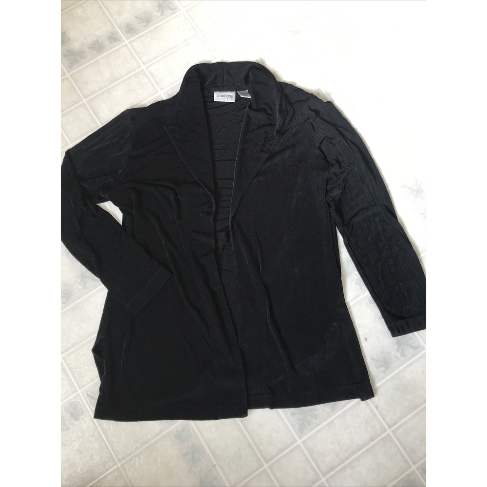 Chico's Travelers Black no wrinkle open‎ front cardigan jacket Size Large 2